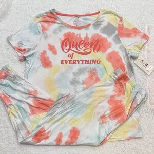 Secret Treasures Tie-Dye Pajama Set - Orange, Yellow, Gray